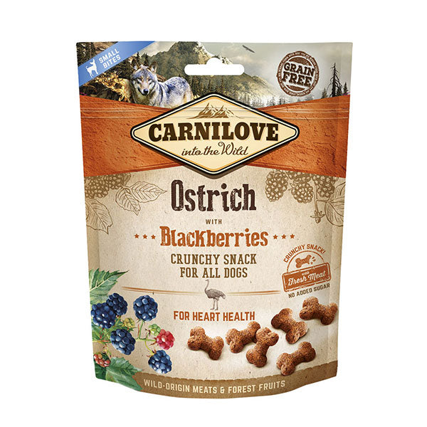 CARNILOVE DOG CRUNCHY SNACK STRUZZO CON MIRTILLI NERI 200 GR