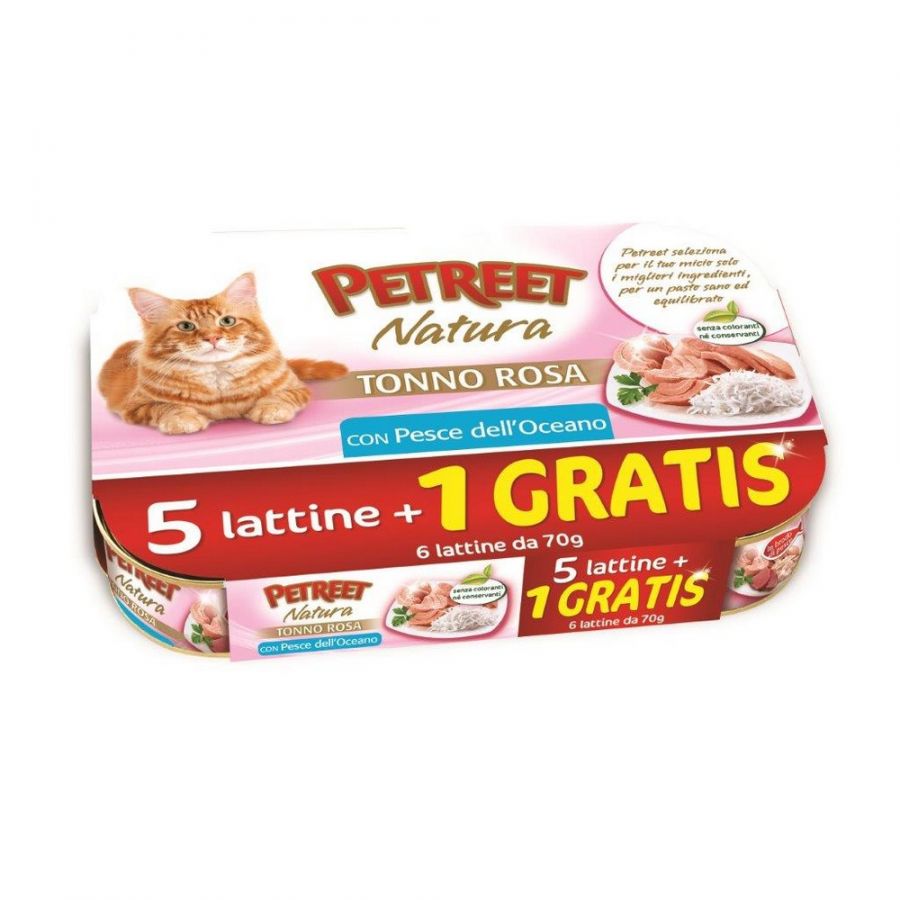 PETREET NATURA TONNO ROSA CON PESCE DELL'OCEANO MULTIPACK 5+1 GRATIS