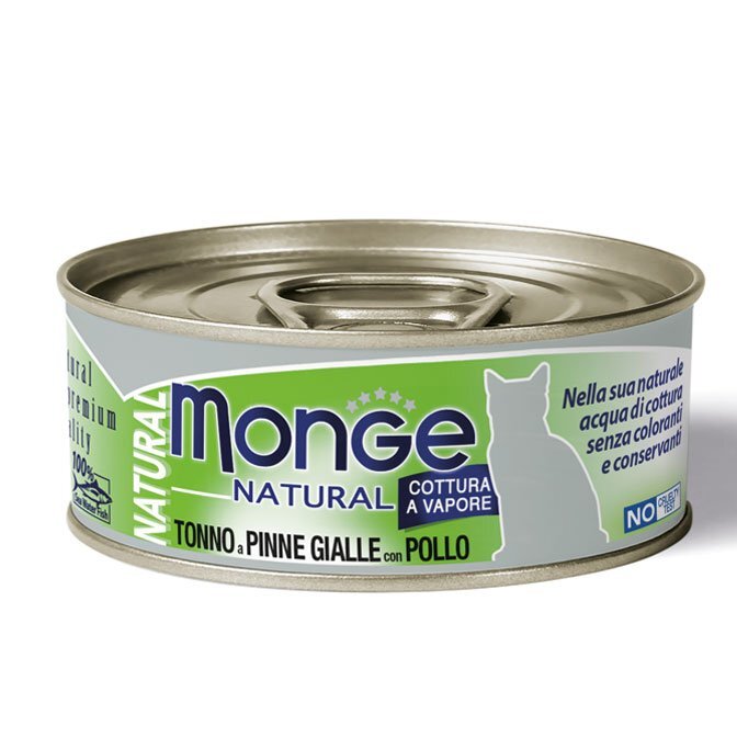 MONGE NATURAL TONNO PINNE GIALLE CON POLLO 80 GR