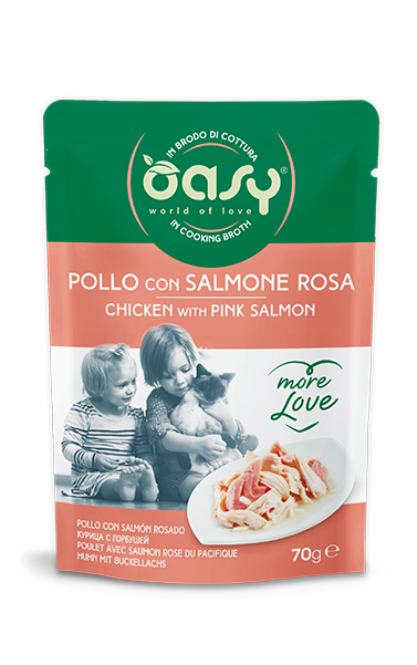 OASY IN BRODO DI COTTURA POLLO CON SALMONE 70 GR