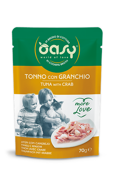 OASY IN BRODO DI COTTURA TONNO CON GRANCHIO 70 GR