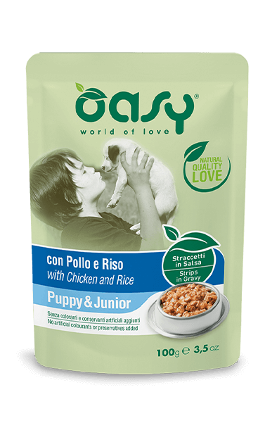 OASY STRACCETTI PUPPY POLLO E RISO 100 GR