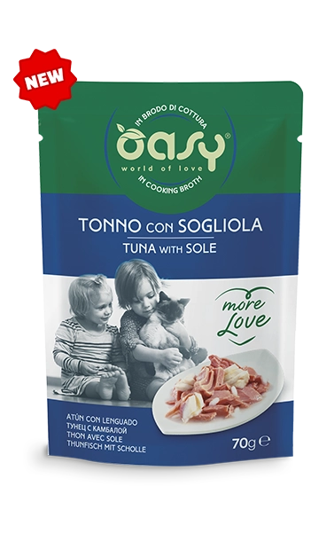 OASY IN BRODO DI COTTURA TONNO CON SOGLIOLA 70 GR