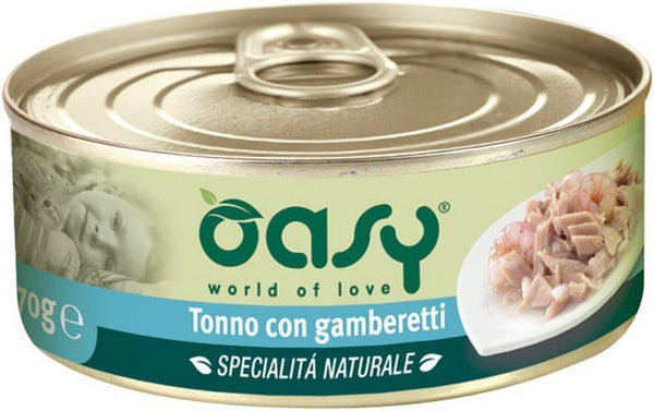 OASY IN BRODO DI COTTURA TONNO CON GAMBERETTI 70 GR