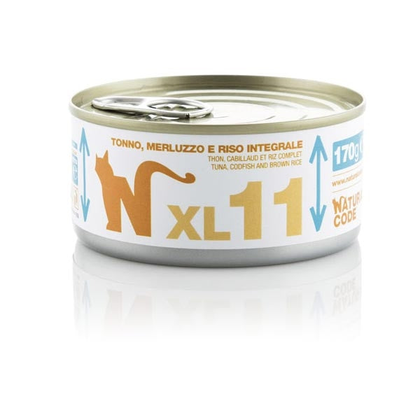 NATURAL CODE GATTO XL 11 TONNO MERLUZZO E RISO INTEGRALE 170 GR