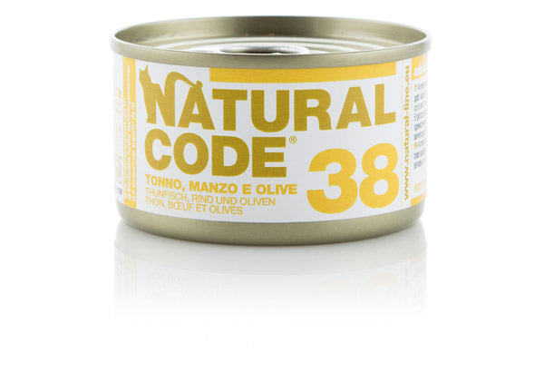 NATURAL CODE GATTO 38 TONNO, MANZO E OLIVE 85 GR