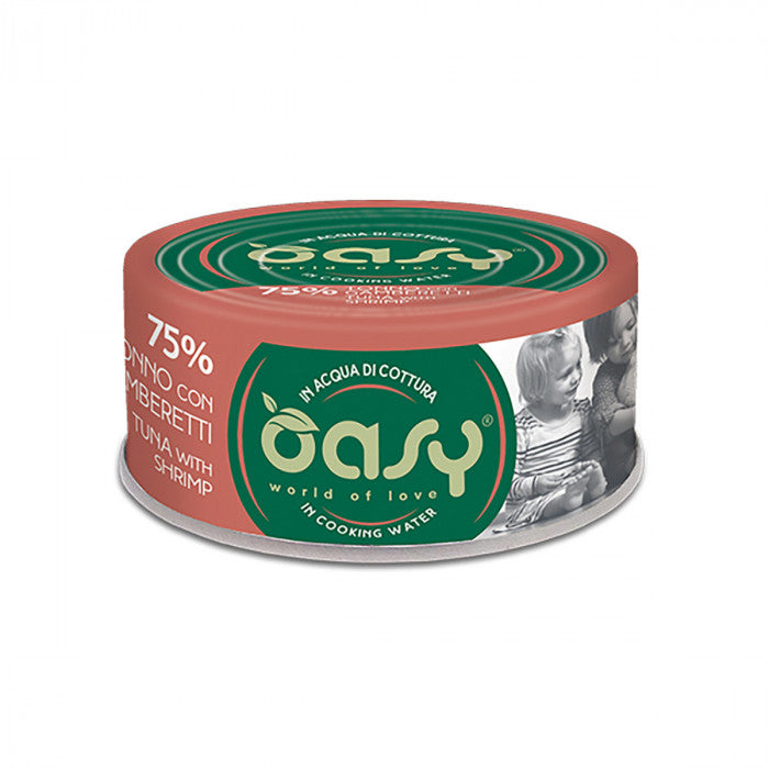 OASY IN ACQUA DI COTTURA TONNO CON GAMBERETTI 70 GR