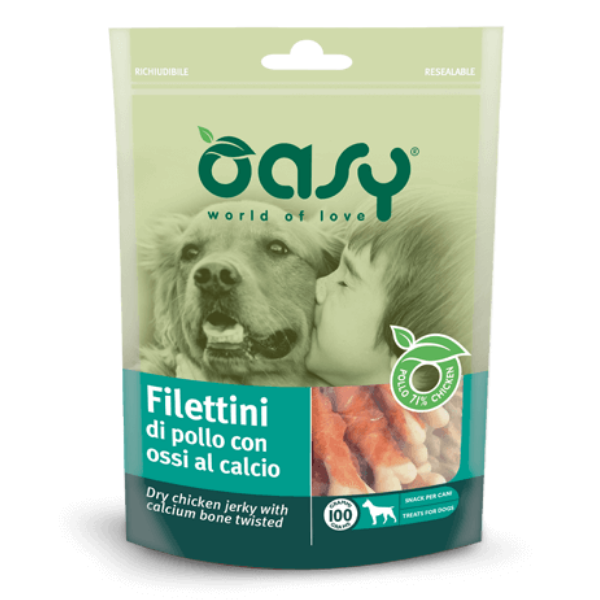 OASY SNACK FILETTI DI POLLO CON OSSI AL CALCIO 100 GR