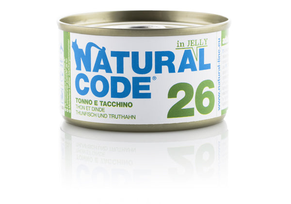 NATURAL CODE GATTO 26 TONNO E TACCHINO JELLY 85 GR