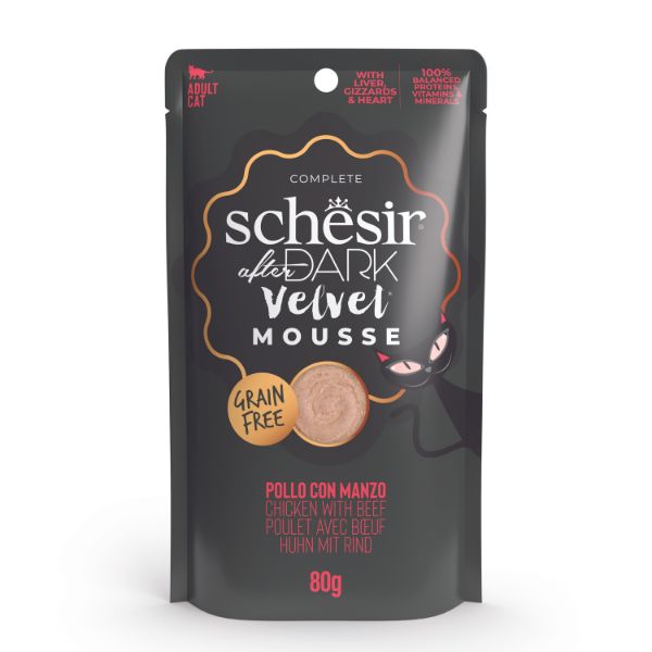 SCHESIR DARK MOUSSE POLLO CON MANZO 80 GR