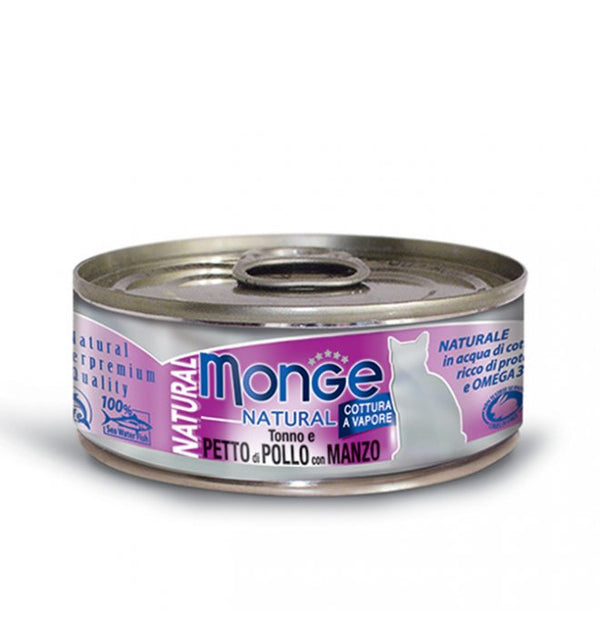 MONGE NATURAL TONNO E PETTO DI POLLO CON MANZO 80 GR