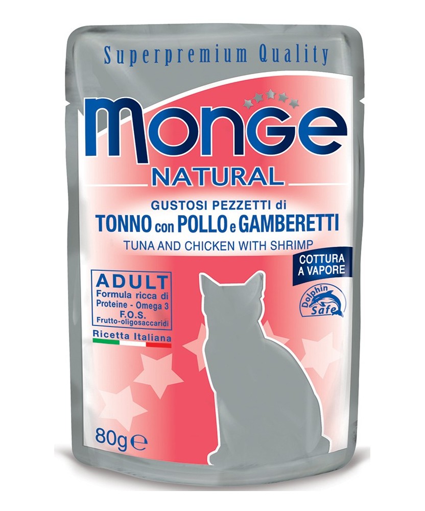 MONGE BUSTINA TONNO POLLO CON GAMBERI 80 GR