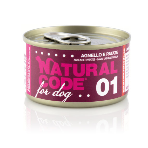 NATURAL CODE CANE 01 AGNELLO E PATATE 90 GR