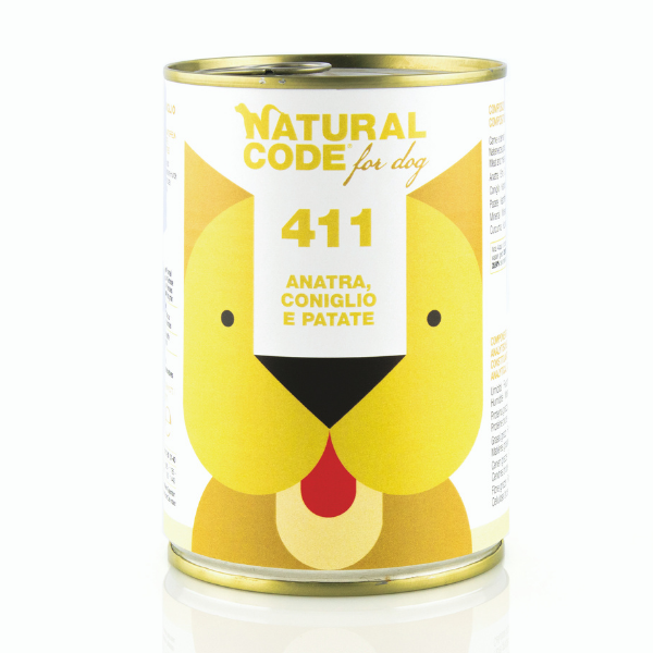 NATURAL CODE CANE 411 ANATRA CONIGLIO E PATATE 400 GR