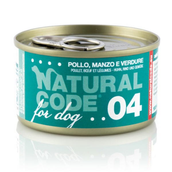 NATURAL CODE CANE 04 POLLO MANZO E VERDURE 90 GR