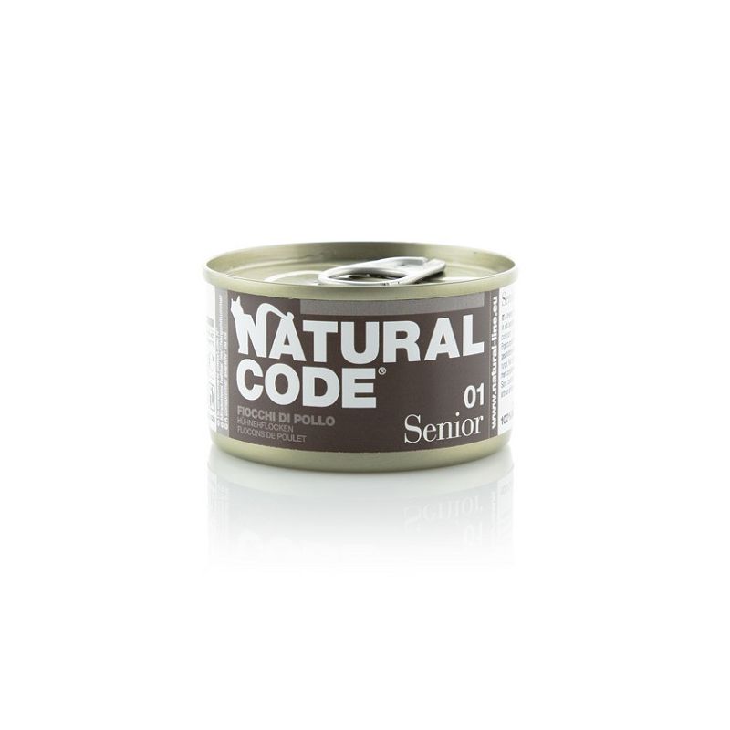 NATURAL CODE GATTO 01 SENIOR FIOCCHI DI POLLO E RISO 85 GR