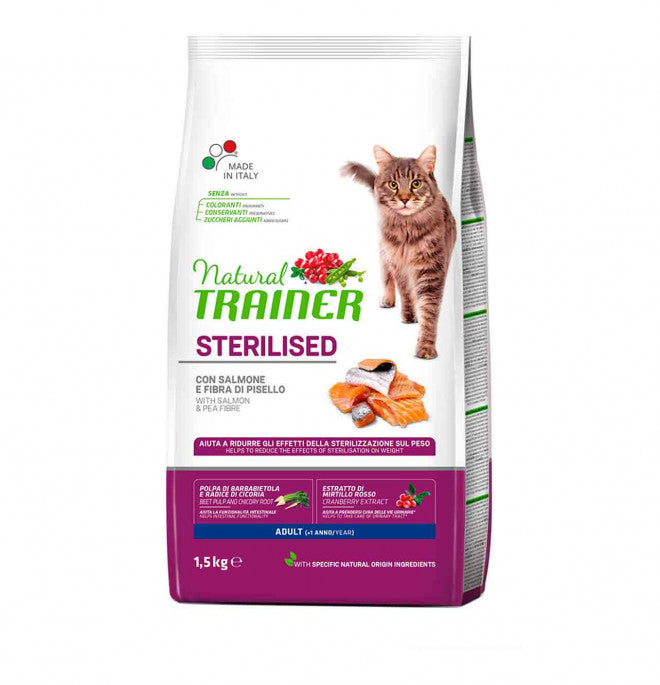 TRAINER NATURAL STERILISED GATTO SALMONE 1,5 KG