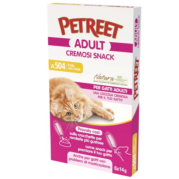 PETREET SNACK CREMOSI POLLO CON MAIS 6X14G
